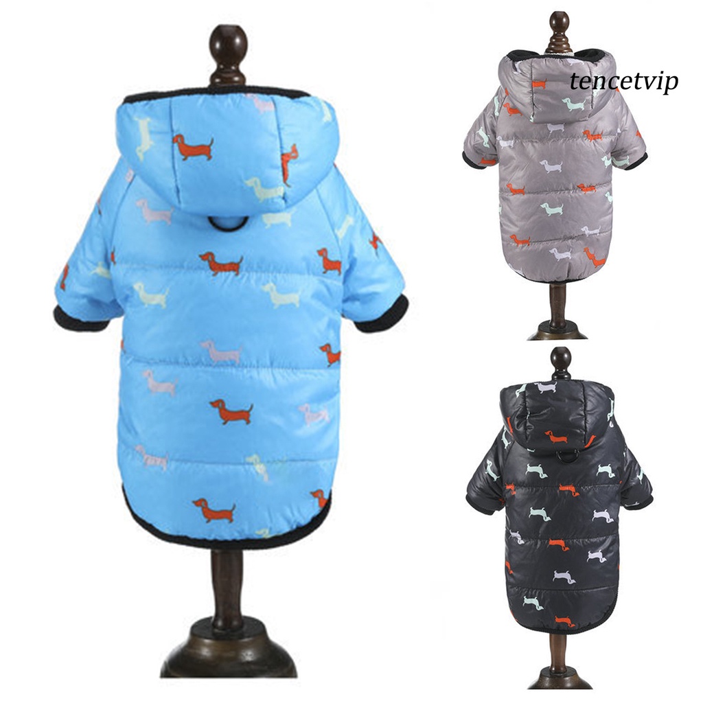 Áo khoác phao có mũ trùm đầu giữ ấm in họa tiết hoạt hình dễ thương cho cún cưng