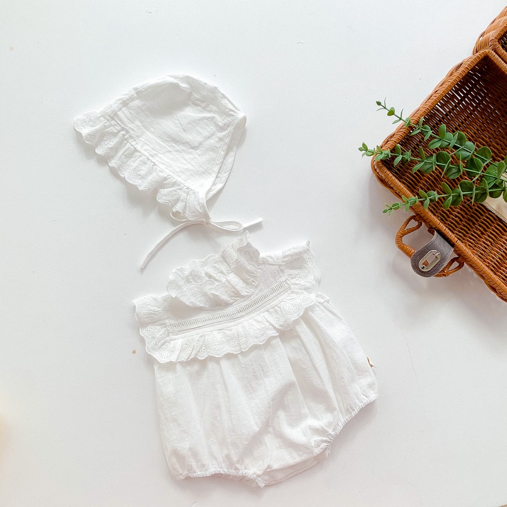 Newborn Baby Girls Romper+Hat Sets Toddler Lace Sleeveless Jumpsuit Infant Clothes