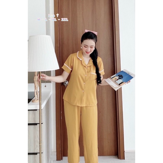 Bộ ngủ Pizama quần dài tay ngắn lụa ý có size 45-75kg