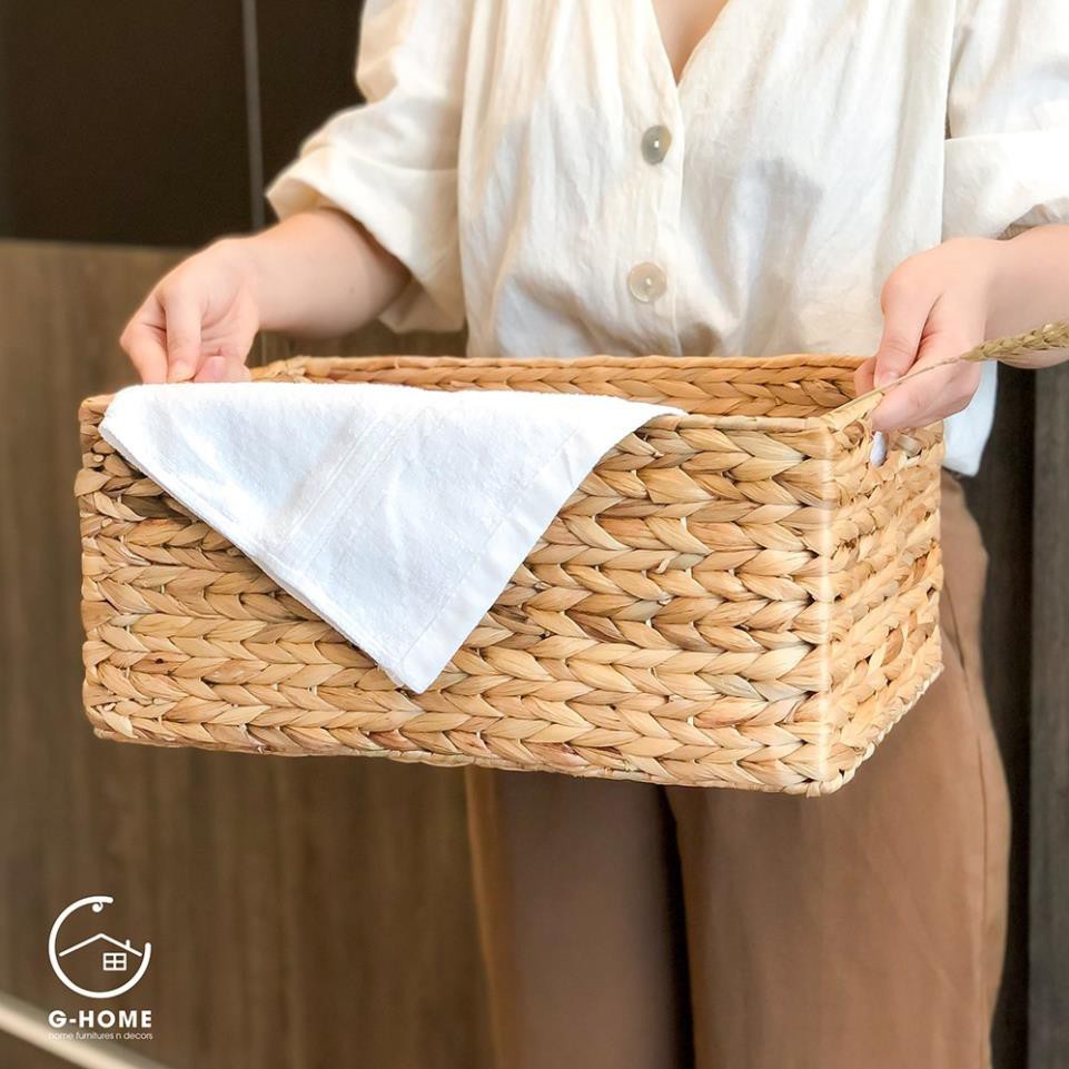 Khay lục bình, bèo hình chữ nhật đan thủ công handmade, giỏ bèo hình chữ nhật giỏ lục bình đựng đồ đa năng đồ mây tre