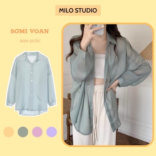Áo Sơ Mi Nữ Dài Tay Voan Mỏng Khoác Ngoài Đi Biển Oversize Nhiều Màu, Áo Khoác Đi Biển Voan Tơ Giấy Trong Suốt
