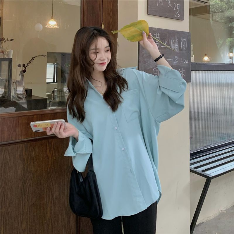 Korean version of the long single-breasted casual sunscreen plain loose shirt，cheap borong of Koreanfashion women's clothing readystock 210521