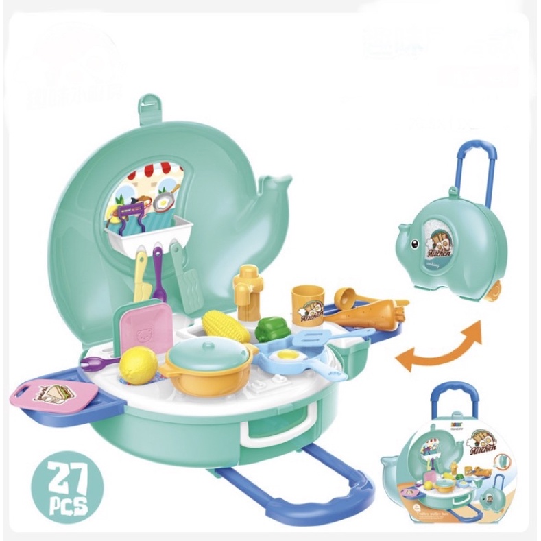 [Hàng sẵn]Bộ đồ chơi nhà bếp trên cái vali hình dáng con voi siêu nhỏ gọn dễ di chuyển