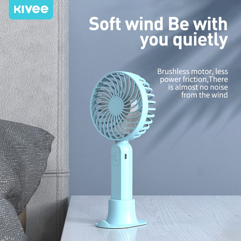 Quạt cầm tay mini KIVEE-FA15 có độ ồn thấp điều chỉnh tốc độ gió ba cấp với giá đỡ điện thoại di động