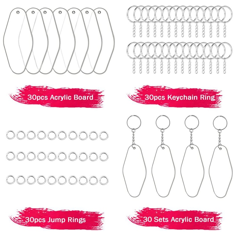 Set 90 Móc Khóa 30X 30 Vòng Bằng Acrylic Trơn