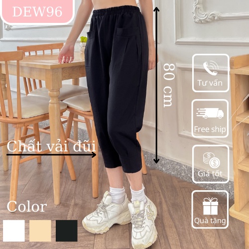 Quần đũi nữ dáng lửng cạp chun bo gấu quần bomber đũi nữ ống lỡ lưng thun co giãn quần baggy nữ cạp cao chất vải đũi