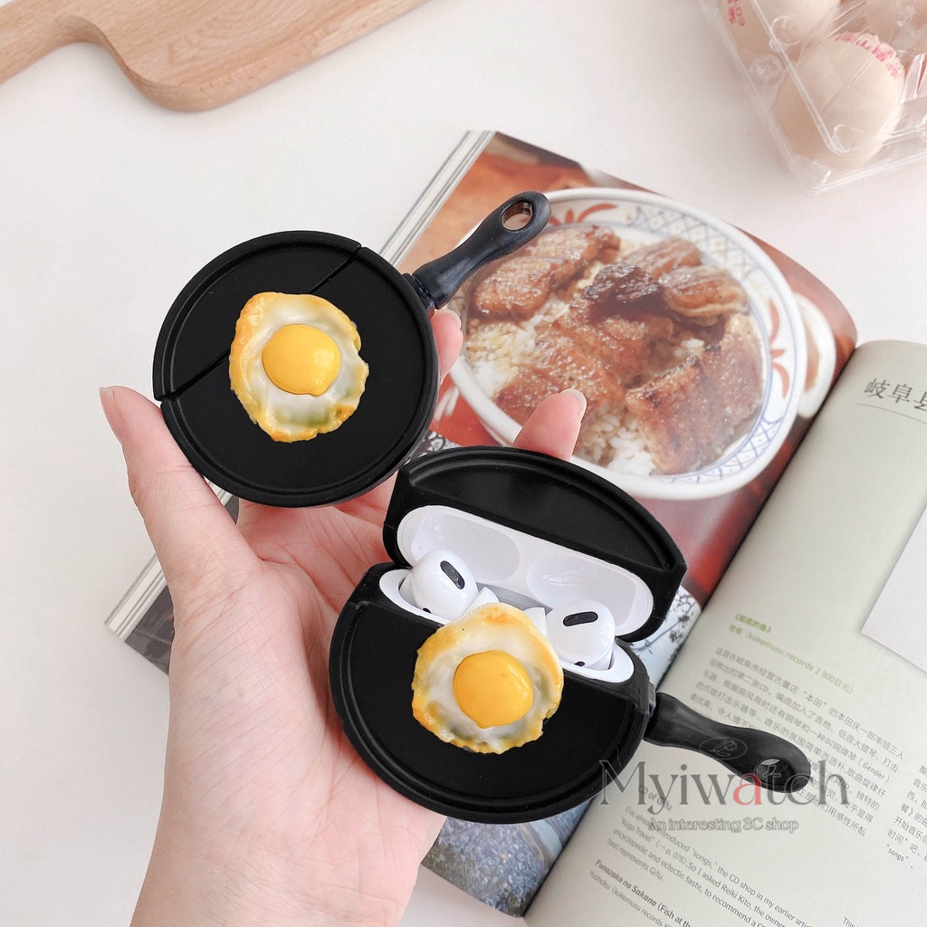 Vỏ Bảo Vệ Hộp Sạc Tai Nghe Bluetooth Không Dây Airpods 1 2 3 pro 2 Bằng Silicon Mềm Hình Bánh Trứng Bít Tết Sáng Tạo