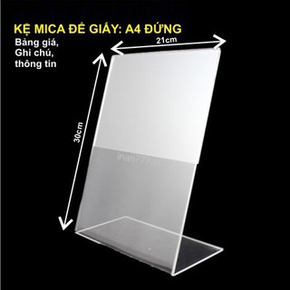 (Giảm Giá) Kệ Menu Mica chữ L khổ A4 A5 A6 - Mica trong suốt 2mm (gập đôi thành 4mm)