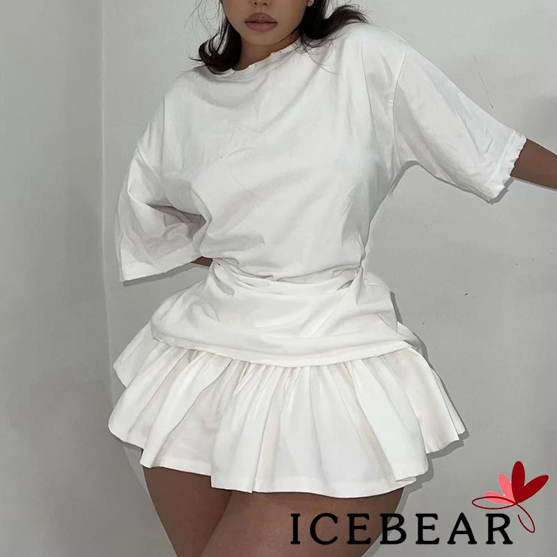 Chân Váy Ngắn Xếp Ly Chữ Cái Lưng Thấp Giản Dị Dành Cho Người Lớn (Màu Trắng)