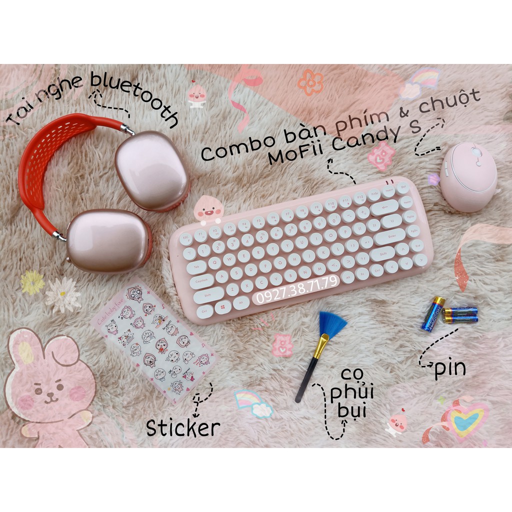 Bộ bàn phím không dây giả cơ và chuột MOFII Candy S Basic - Dùng cho máy tính bàn, laptop, tivi....Tặng kèm Sticker, Cọ