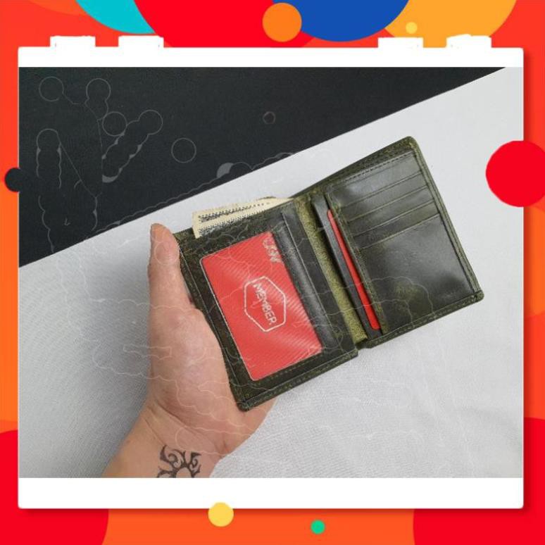 Ví da Pullup wax WS107 Xanh Olive - 100% da bò thật, BH 3 năm