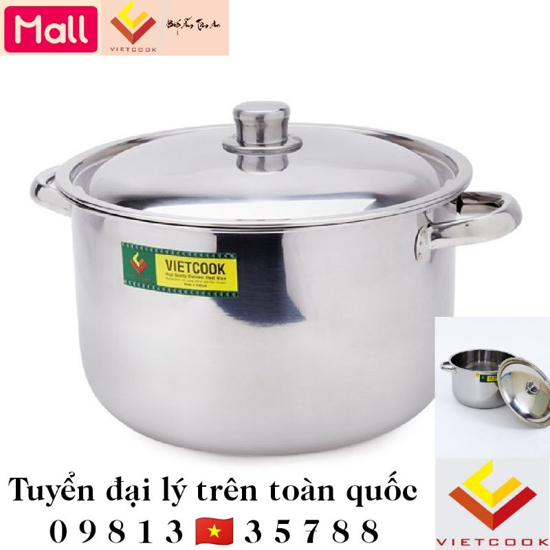 [VIETCOOK OFFICIAL] Nồi luộc gà inox 5, 10, 15, 20 lít Vietcook size 24, 26, 28, 30, 32 sử dụng trên bếp từ