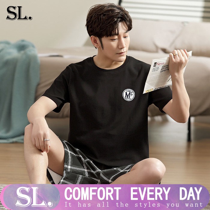 Bộ đồ ngủ nam bằng cotton nguyên chất tay ngắn dáng rộng mỏng màu trơn cỡ lớn M-4XL mặc trong nhà và ngoài đường