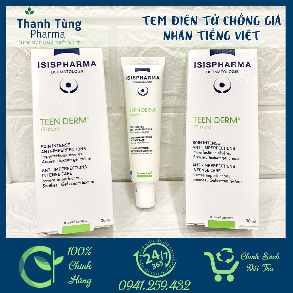 TEEN DERM ALPHA ✅[Chính Hãng]✅ISIS PHARMA KEM GIẢM MỤN TRỨNG CÁ, MỤN BỌC, MỤN VIÊM TUÝP 30ML