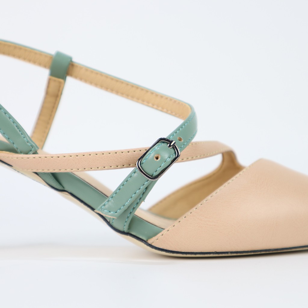 Giày sandal nữ thời trang bít mũi hở hậu quai chéo gót trụ cao 5cm Cillie 1012a