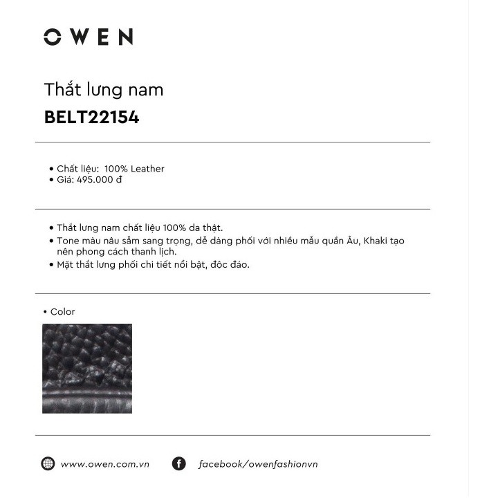 [4 MẪU] - Thắt lưng Owen 100% da thật màu đen, mặt khóa trượt