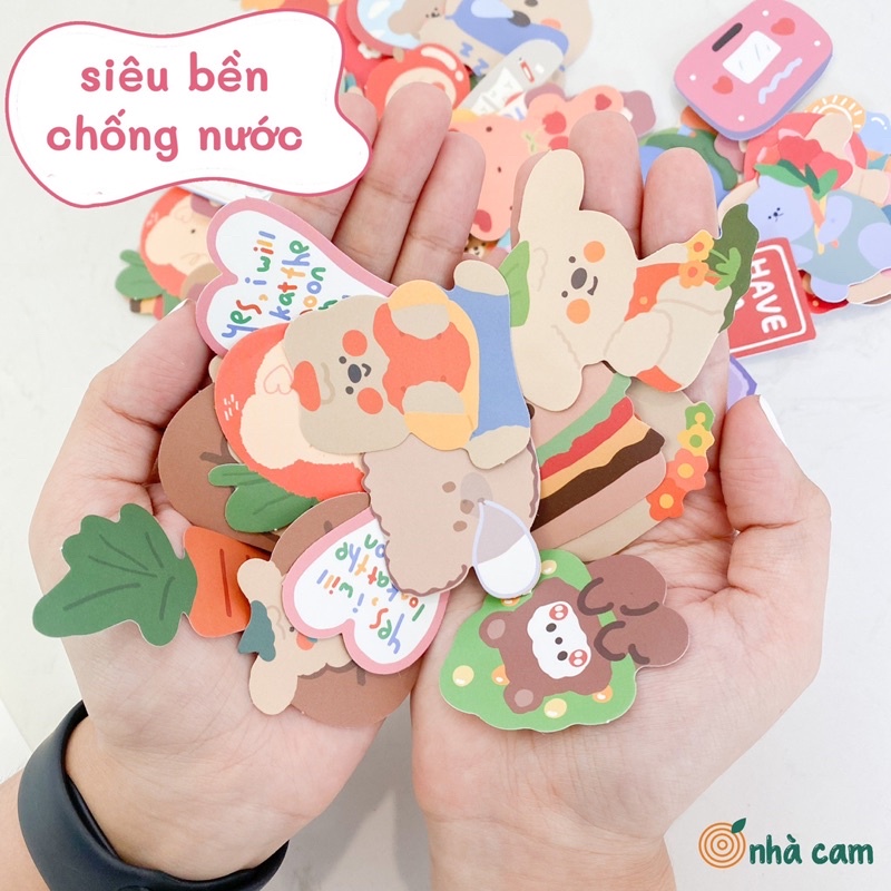 (Ngẫu nhiên) Lẻ 1 Sticker Gấu Thỏ Dễ Thương Trang Trí Laptop, Nón Bảo Hiểm Nhà Cam