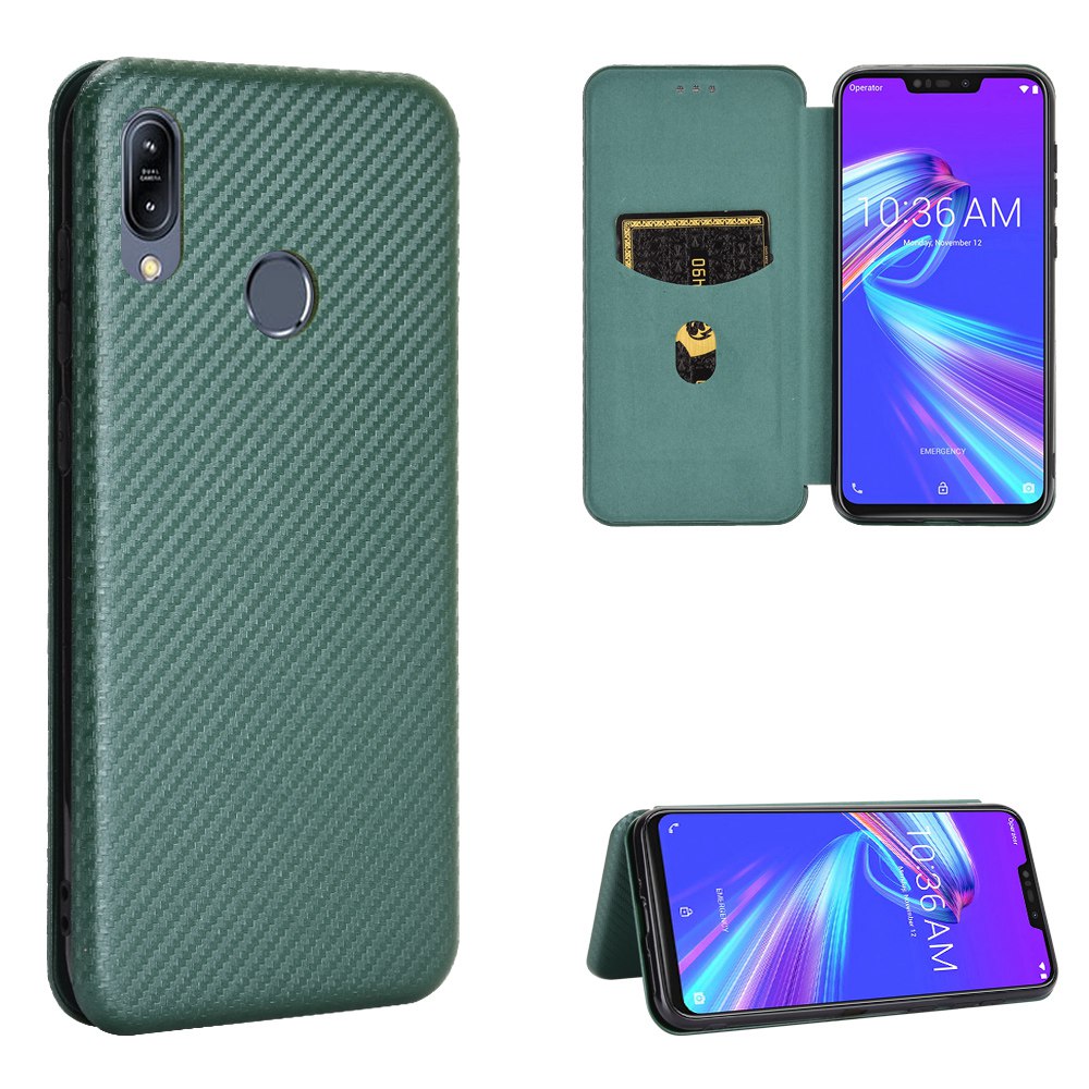 Bao da điện thoại PU sợi carbon từ tính sang trọng có khe đựng thẻ cho Asus Zenfone Max M2 ZB633KL X01AD