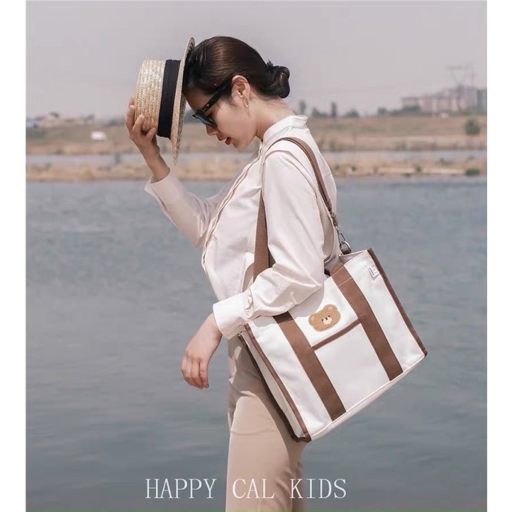 Túi xách bỉm sữa cho mẹ và bé phong cách Hàn Quốc - Túi vải Vegie nhiều ngăn đa năng