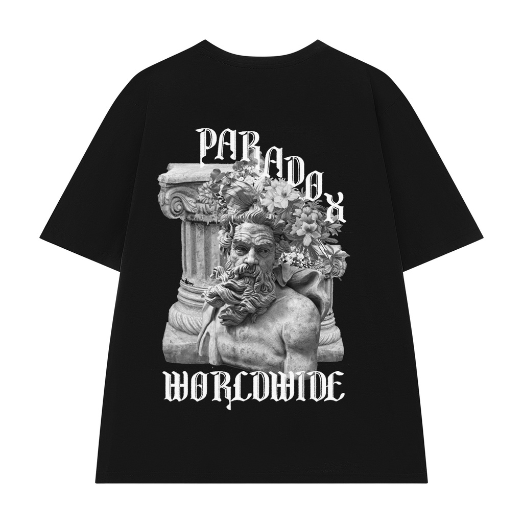 Áo thun form rộng Paradox tay lỡ basic-nam nữ Unisex - In hình - FLOWER GARDEN - Màu đen Trắng