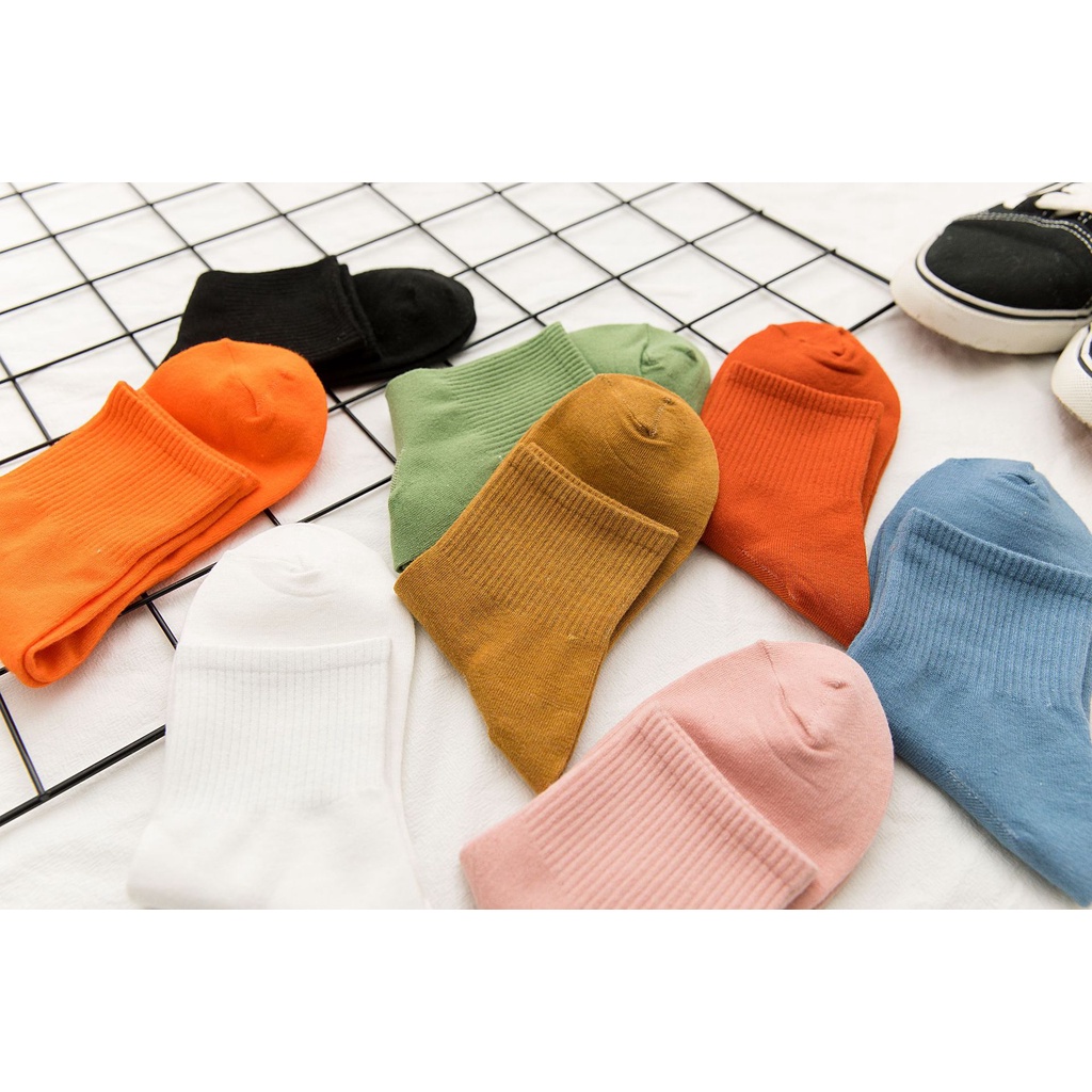 Vớ trơn màu cổ trung basic