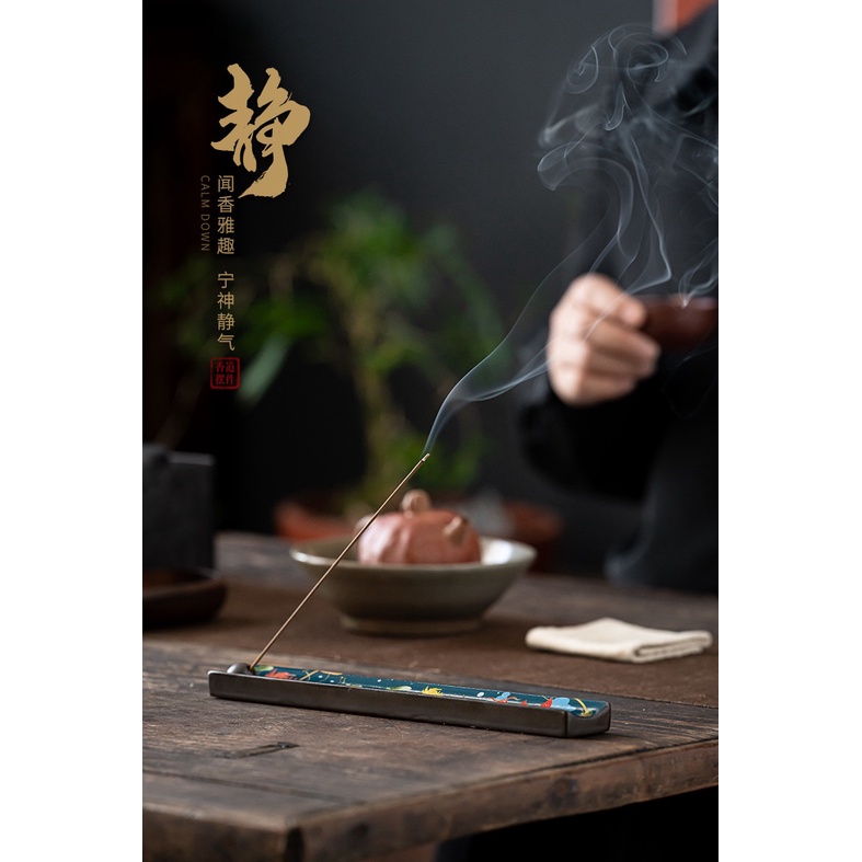 Khay Cắm Nhang, Dụng Cụ Cắm Nhang Trầm Que Không Tăm, Lư Hương Xông Đốt Trầm Hương Bằng Gốm Vẽ Họa Tiết Đẹp Mắt