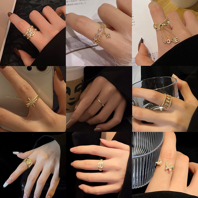 Nhẫn đeo ngón tay dạng hở thiết kế đính đá zircon ngọc trai nhân tạo phong cách Hàn Quốc thời trang dành cho nữ