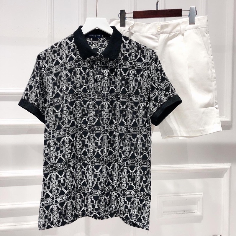 áo polo họa tiết dây xích, chất lụa mát, kiểu dáng sang trọng , lịch lãm | BigBuy360 - bigbuy360.vn