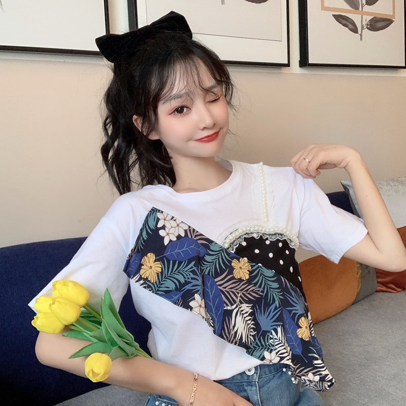 Áo Thun Tay Ngắn Phối Lưới Phong Cách Hàn Quốc Cho Nữ