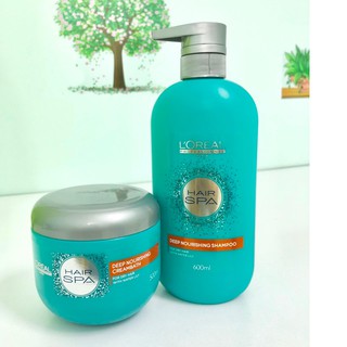Cặp Gội - Hấp L.o.r.e.a.l Hair Spa Siêu Mềm Mượt 600ml (xanh) Mẫu mới