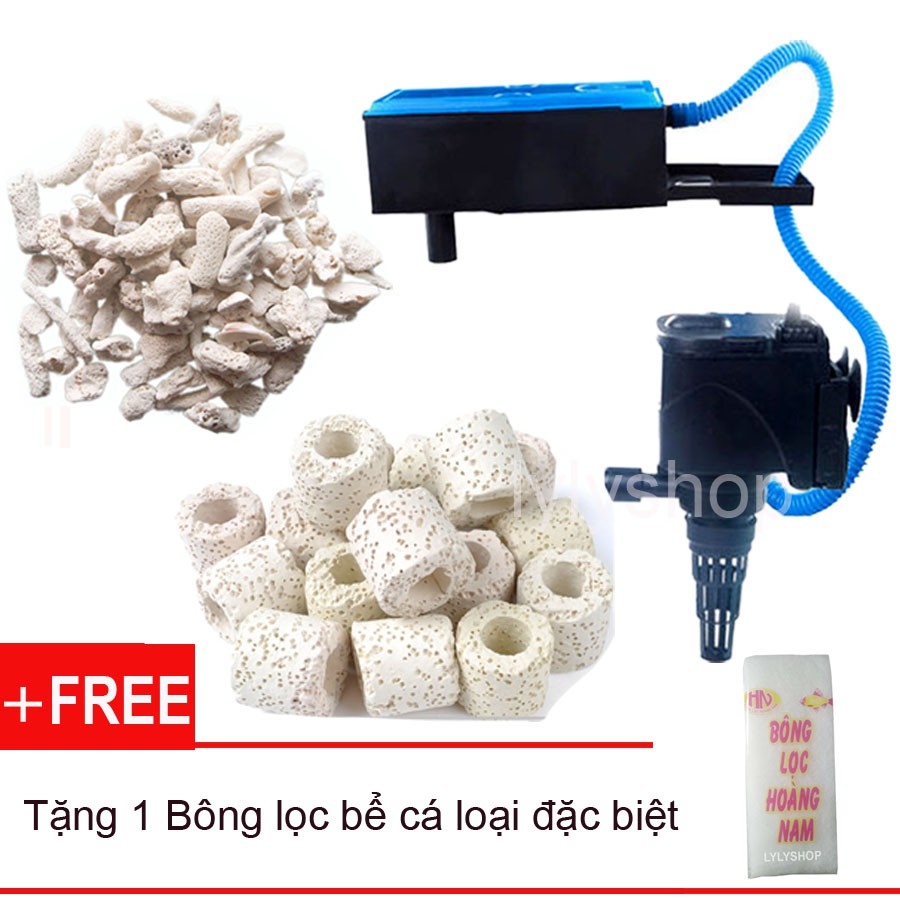 Máy lọc nước hồ cá RS 9800 2100L/H loại tốt, tiết kiệm điện + 100gr Sứ Lọc + 100gr San hô tặng bông lọc bể cá dầy mịn