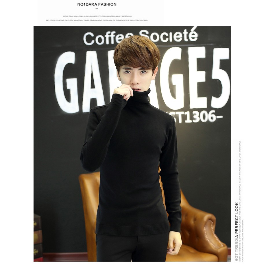 Áo len nam màu đen cổ lọ