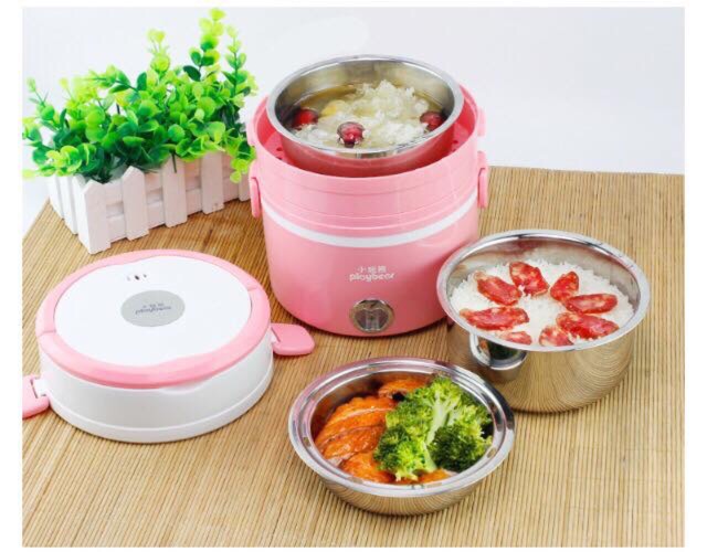 Hộp cơm cắm điện Lõi inox Playbear 3 ngăn đa năng | BigBuy360 - bigbuy360.vn