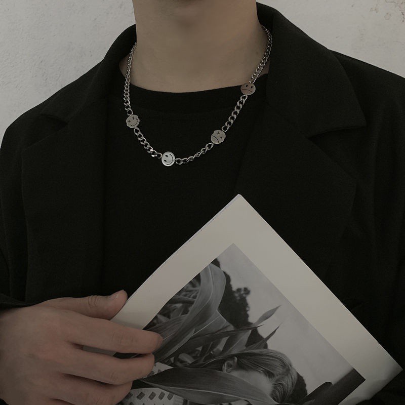 Vòng cổ thép titan hình mặt cười phong cách hiphop thời trang