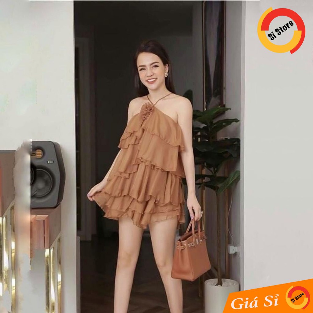 Set Áo Yếm Tầng Gắn Hoa + Quần Váy Tầng (NUDE)