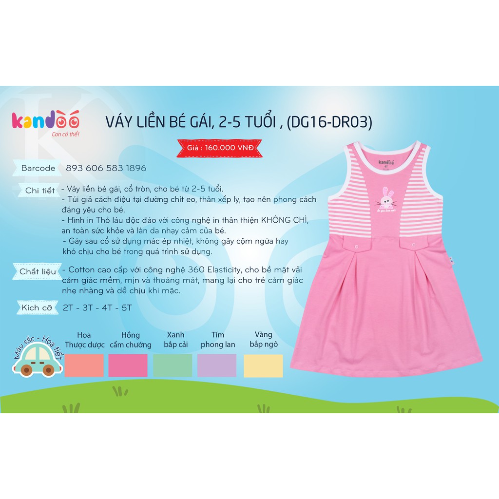 [gốc 160k] Áo tshirt bé gái DG16DR03 cotton, áo váy