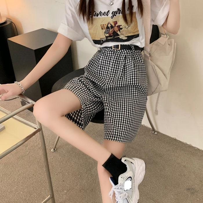 Quần Short Nữ Lưng Cao Sọc Ca Rô Xinh Xắn