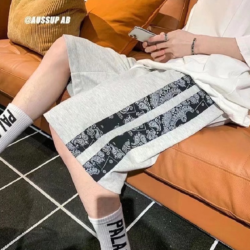 Quần Short Thể Thao Ống Rộng Màu Sắc Tương Phản Thời Trang Mùa Hè Cho Nam