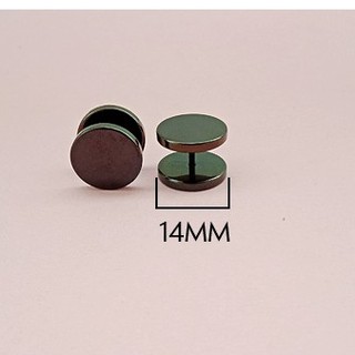 Bông tai nút tròn mặt phẳng màu đen size lớn to 14mm nổi bật