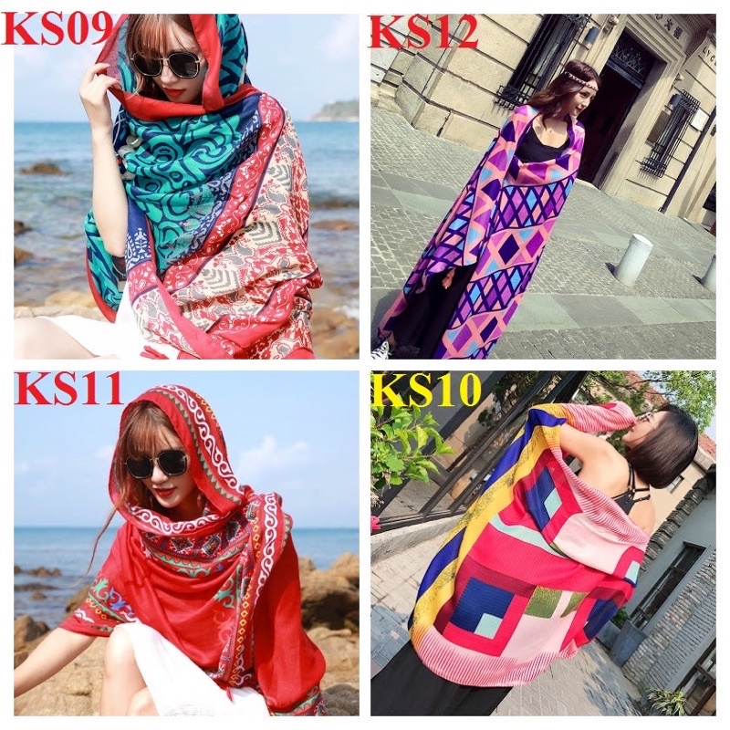 Khăn choàng boho đi biển, khăn choàng thổ cẩm, phong cách vintage hàng sẵn