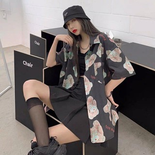 Áo sơ mi đen hình gấu unisex (kèm ảnh thật)