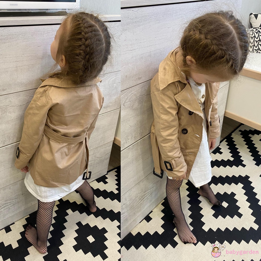 Áo Khoác Tay Dài Cài Hai Hàng Nút Kèm Thắt Lưng Thời Trang Cho Bé Gái