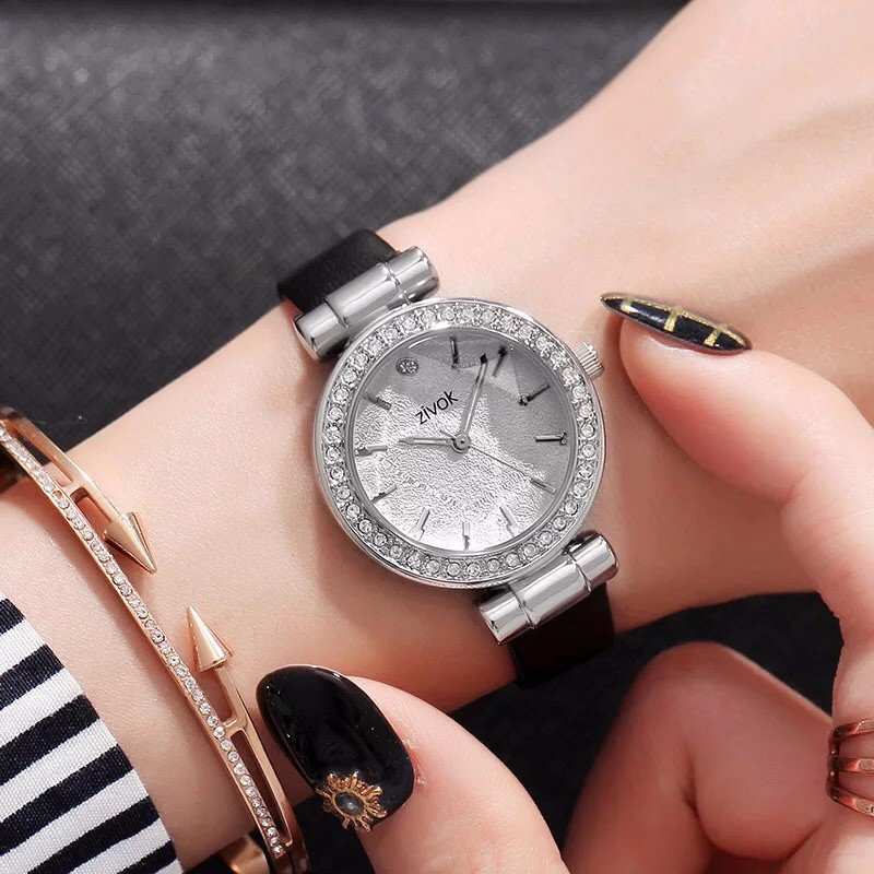 Đồng hồ nữ ZIVOK 8014L dây da mềm, mặt đính đá, phong cách nữ tính đậm chất Âu | BigBuy360 - bigbuy360.vn