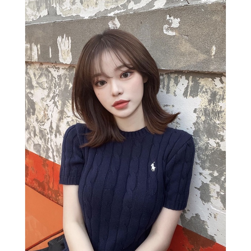 Áo Thun Dệt Kim Ngắn Tay Cổ Tròn Màu Trơn Thời Trang Retro Cho Nữ