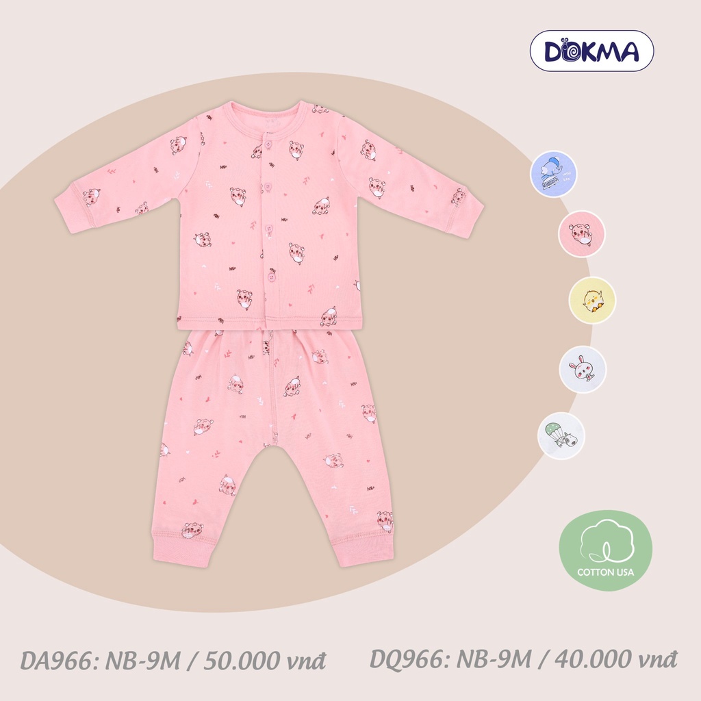 (NB-9M) Bộ sơ sinh cài giữa/cài lệch dài tay cotton  - DOKMA