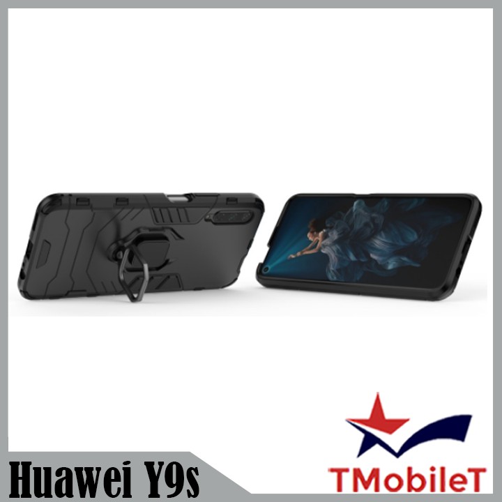 Ốp lưng Huawei Y9s chống sốc Iron Man gắn giá đỡ iring hỗ trợ xem video, chống va đập mạnh - Màu Đen