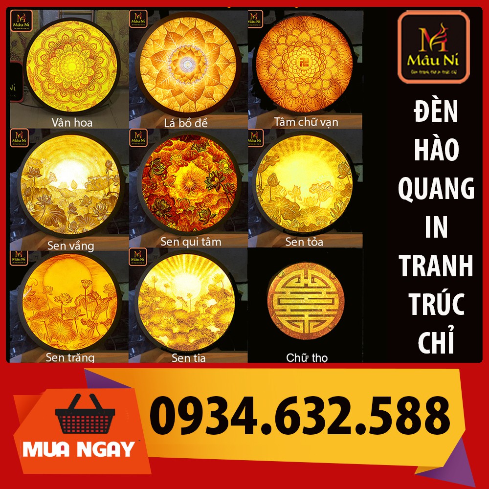 (qc) ĐÈN THỜ TRÚC CHỈ IN MÂU NI Hào quang điện cho tượng phật in tranh trúc chỉ - đường kính 30cm [tăng tốc]