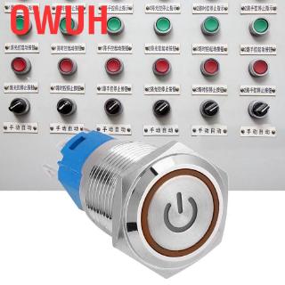 Nút công tắc tròn phẳng tự phục hồi có đèn LED với biểu tượng nguồn 16mm 12V