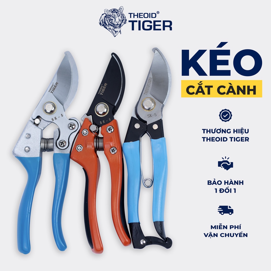 [Mã BMBAU50 giảm 10% đơn 99K] Theoid Tiger Kéo cắt cành cây thép SK-5 Tỉa cành tạo tán làm vườn lưỡi thép đen