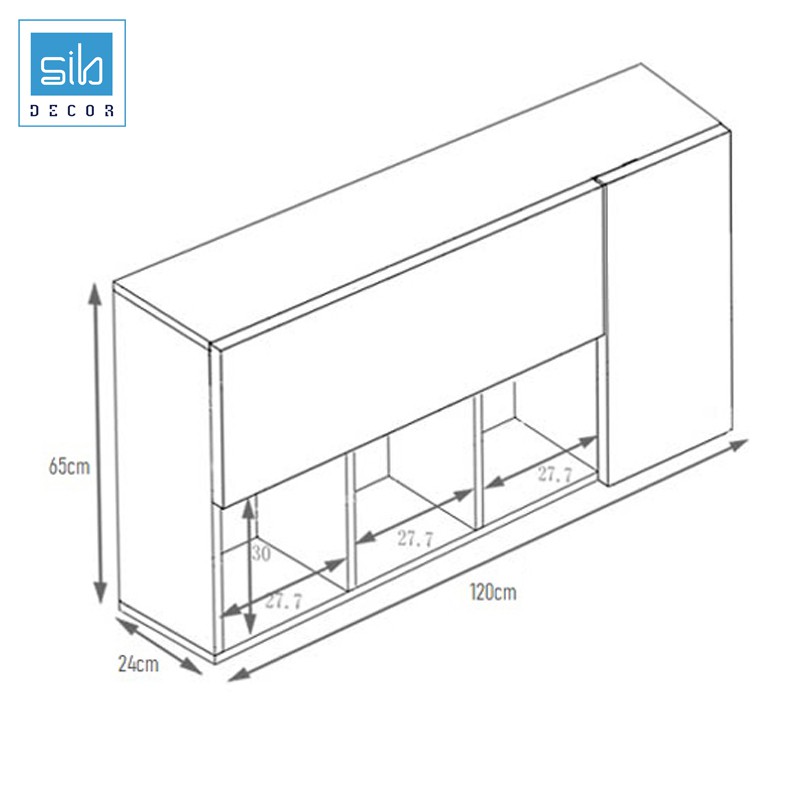 Tủ Sách Văn Phòng Treo Tường 4 Ngăn 2 Cánh Mở KT707 SIB DECOR (Không gồm đồ trang trí trên kệ)